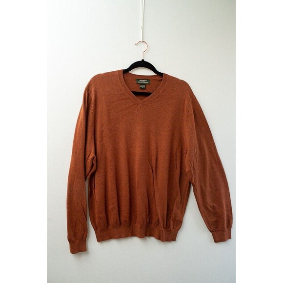 Eddie Bauer Cotton Cashmere Brown v-neck sweater mens Eclectic Grandpa - Picture 1 of 6